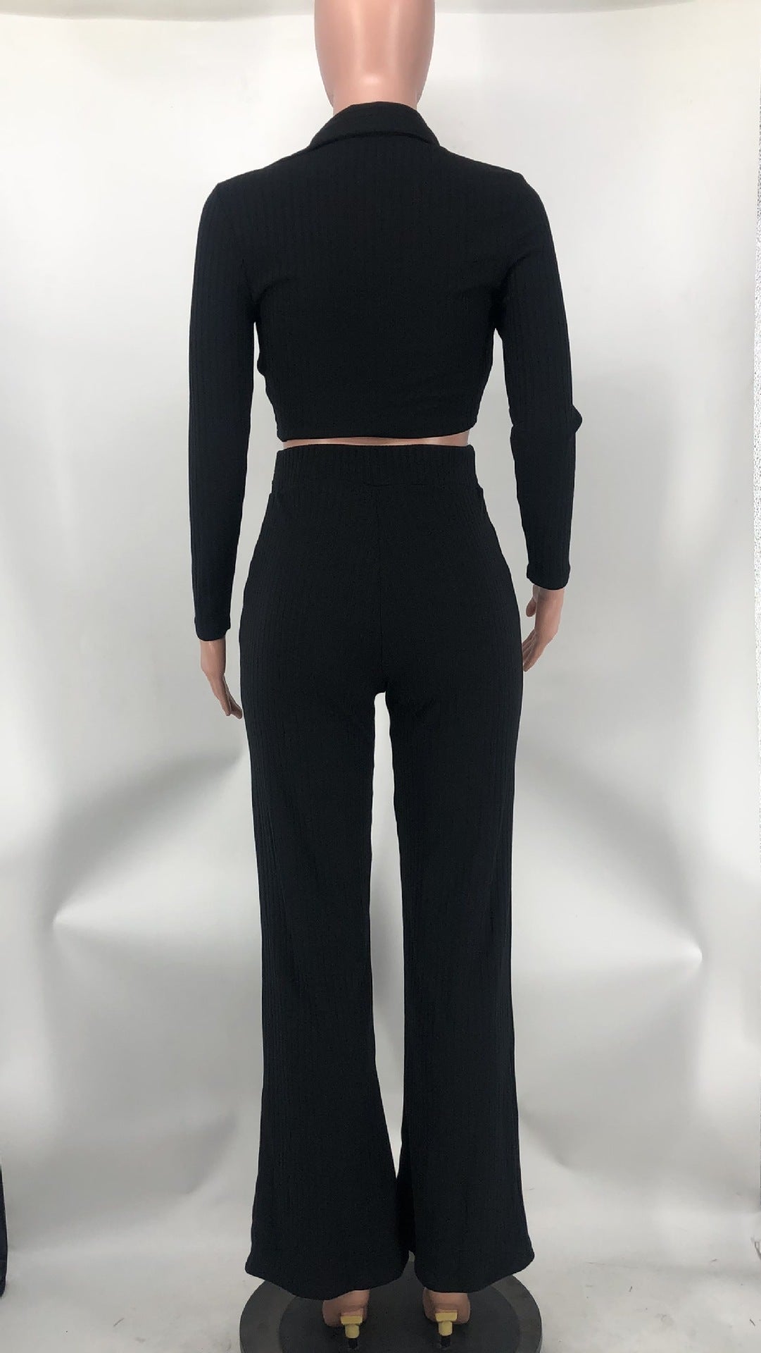 Women Solid V neck Top and Bell Bottom Pant two-piece set 17