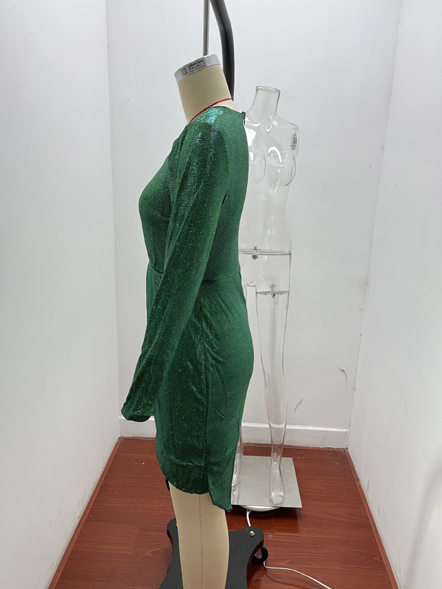 Women Shiny long-sleeved V-neck sparkling evening sexy dress 27