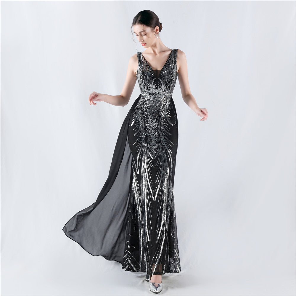 Elegant Sequin Rhinestone Chain Evening Dress 10