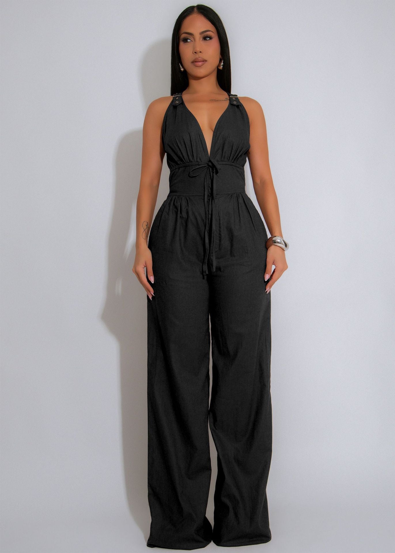 Women Line Patchwork Sleeveless Sports Fitness Jumpsuit