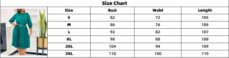 Women's Chic Fashion Elegant Round Neck Three-Quarter Sleeve Pleated African Dress 11