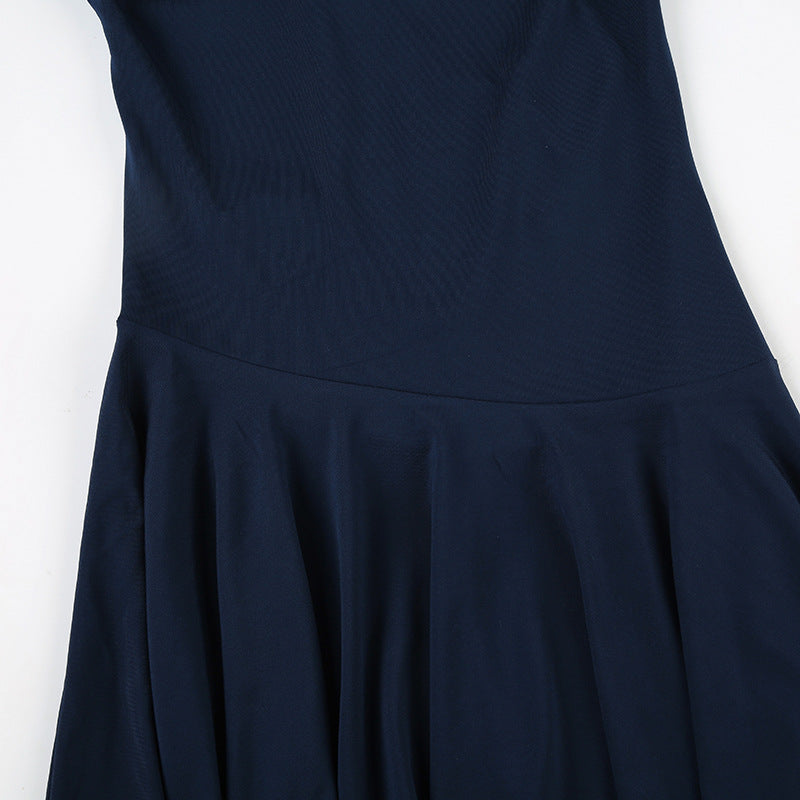 Women's Chic Solid Color Pleated Off-Shoulder Sexy Low-Back Lace-Up Waist Mini Dress 16