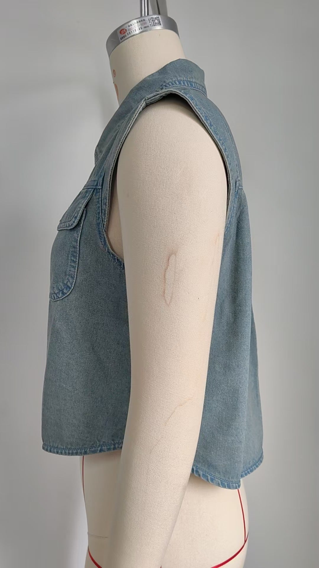 Summer Fly Sleeves Turn-Down Collar Single-Breasted Denim Vest 9