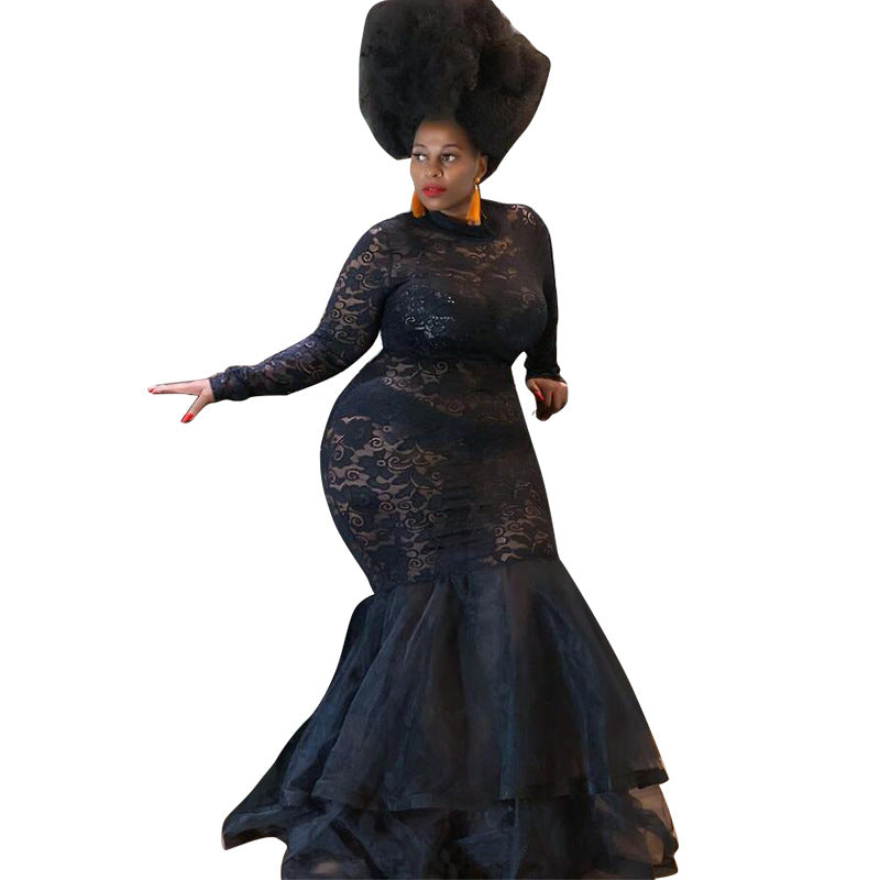 Plus Size Women See-Through Lace Bodycon Dress 8