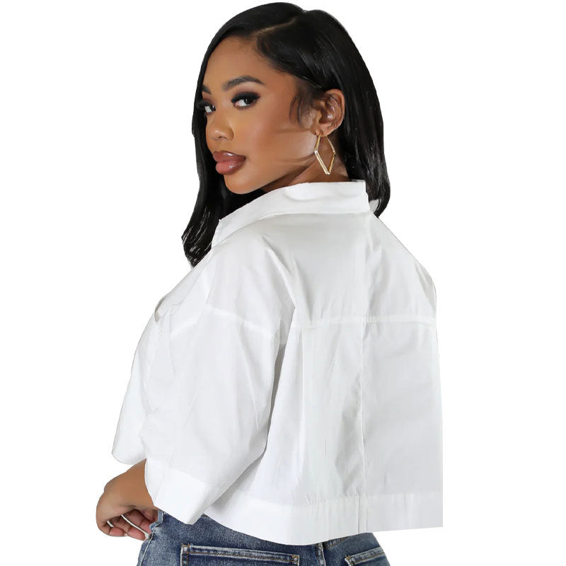 Spring Summer Fashion Casual Short Sleeve Women's Loose Shirt 6