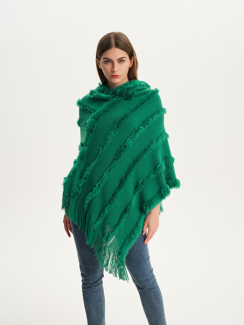 Women Fall and winter shawl Solid hooded knitting cape shawl sweater 13