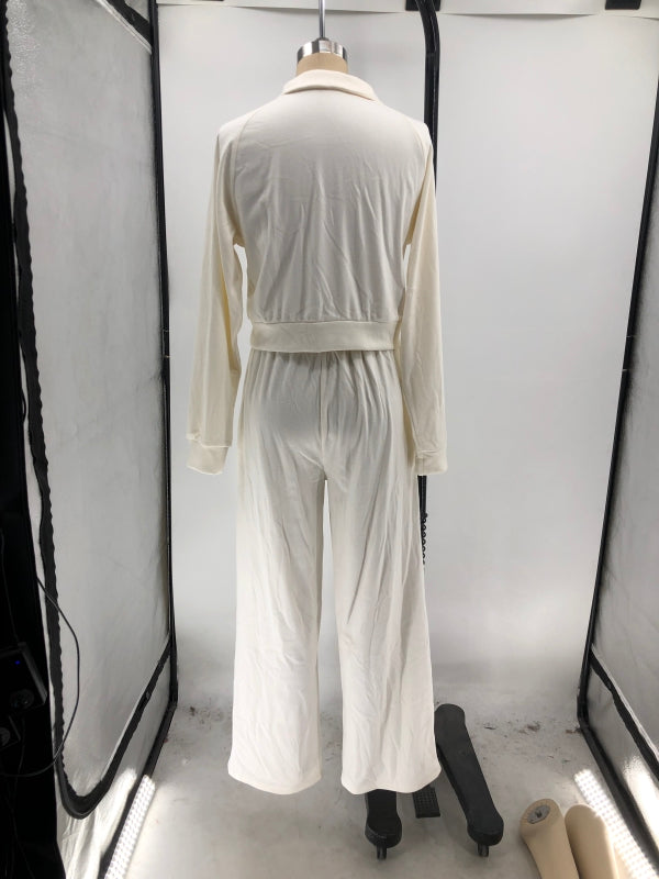 Women Fall/Winter Solid V-Neck Long Sleeve Casual Top and Pants Two-Piece Set 31