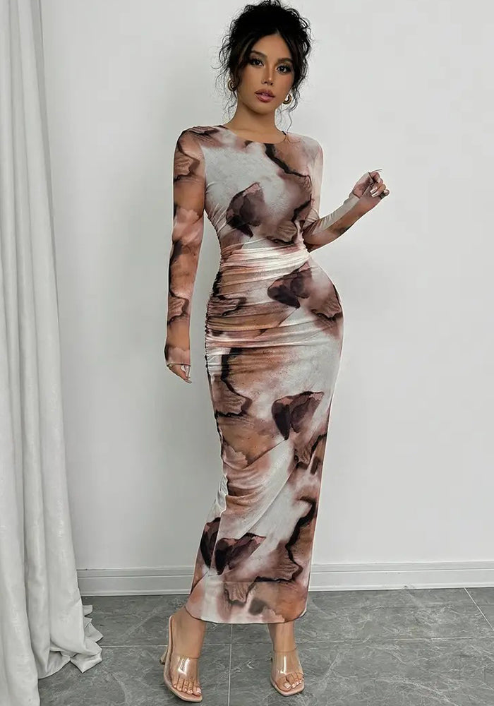 Women Spring/Autumn Printed American Style Long-Sleeved Maxi Dress