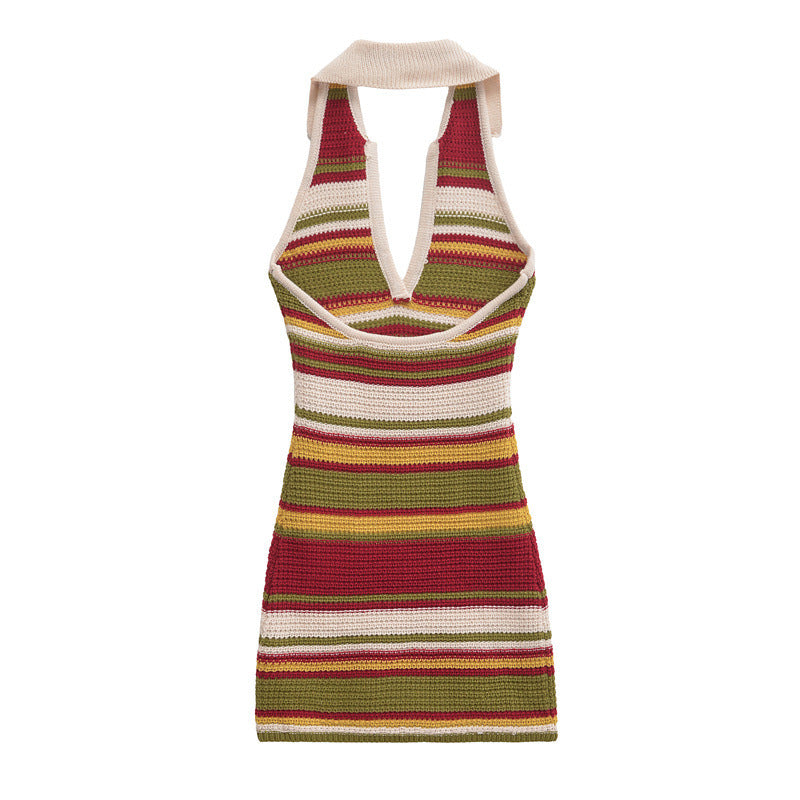 Women Striped Print Sleeveless Mini Dress 4