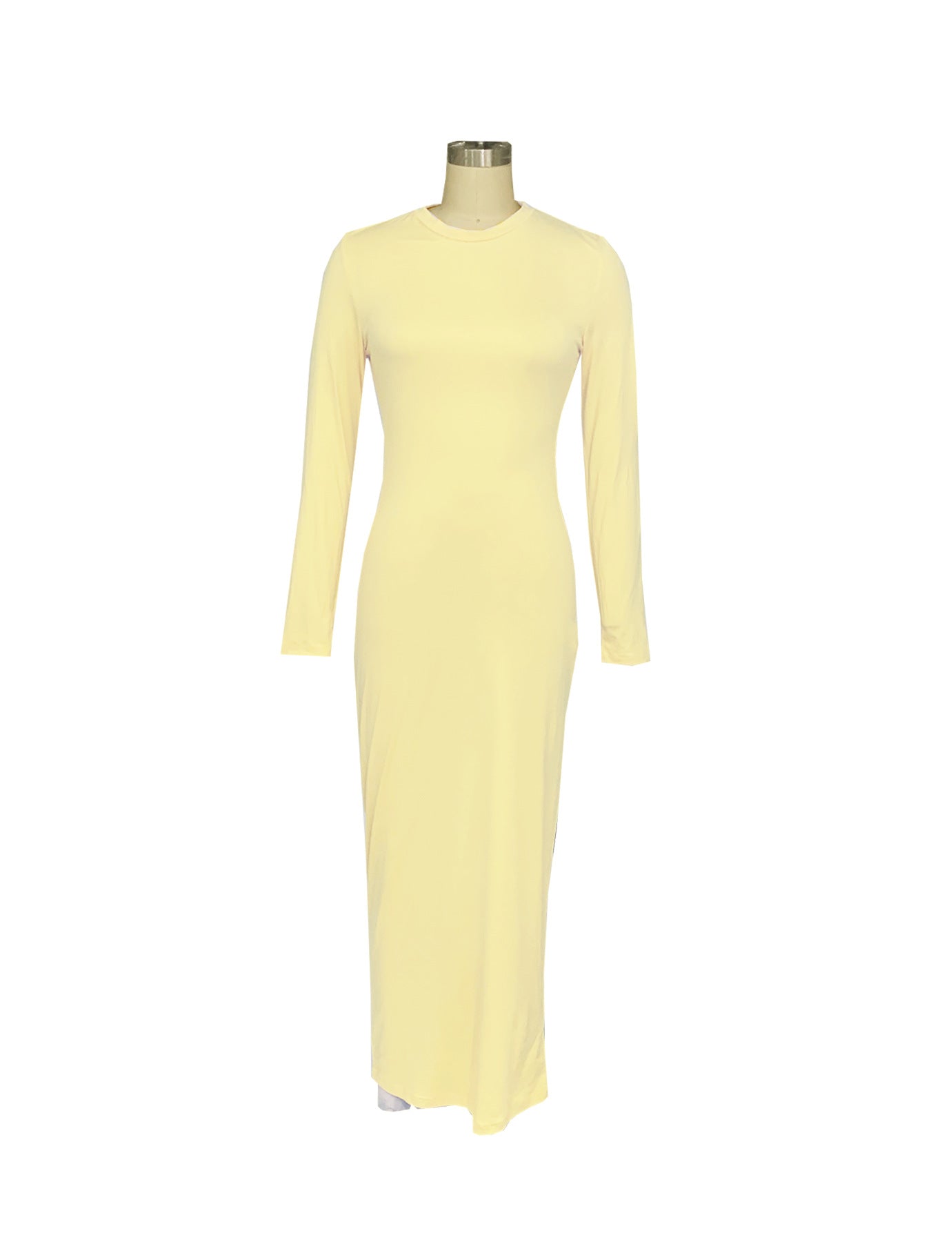 Women's Fashion Sexy Solid Color Round Neck Long Sleeve Slim Long Dress 18