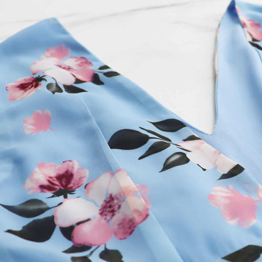 Women summer elegant chiffon sleeveless print slit dress 19