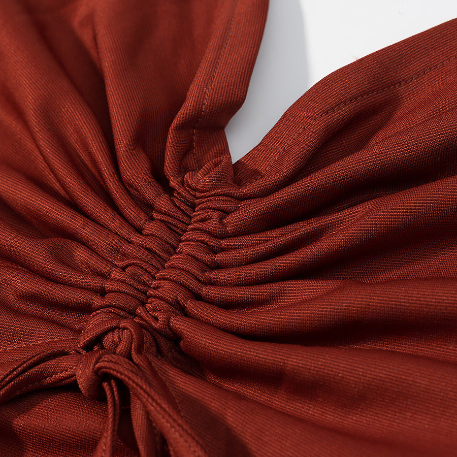 Summer Women's Fashion Slim Fit Lace-Up Drawstring Halter Neck Mini Dress 9