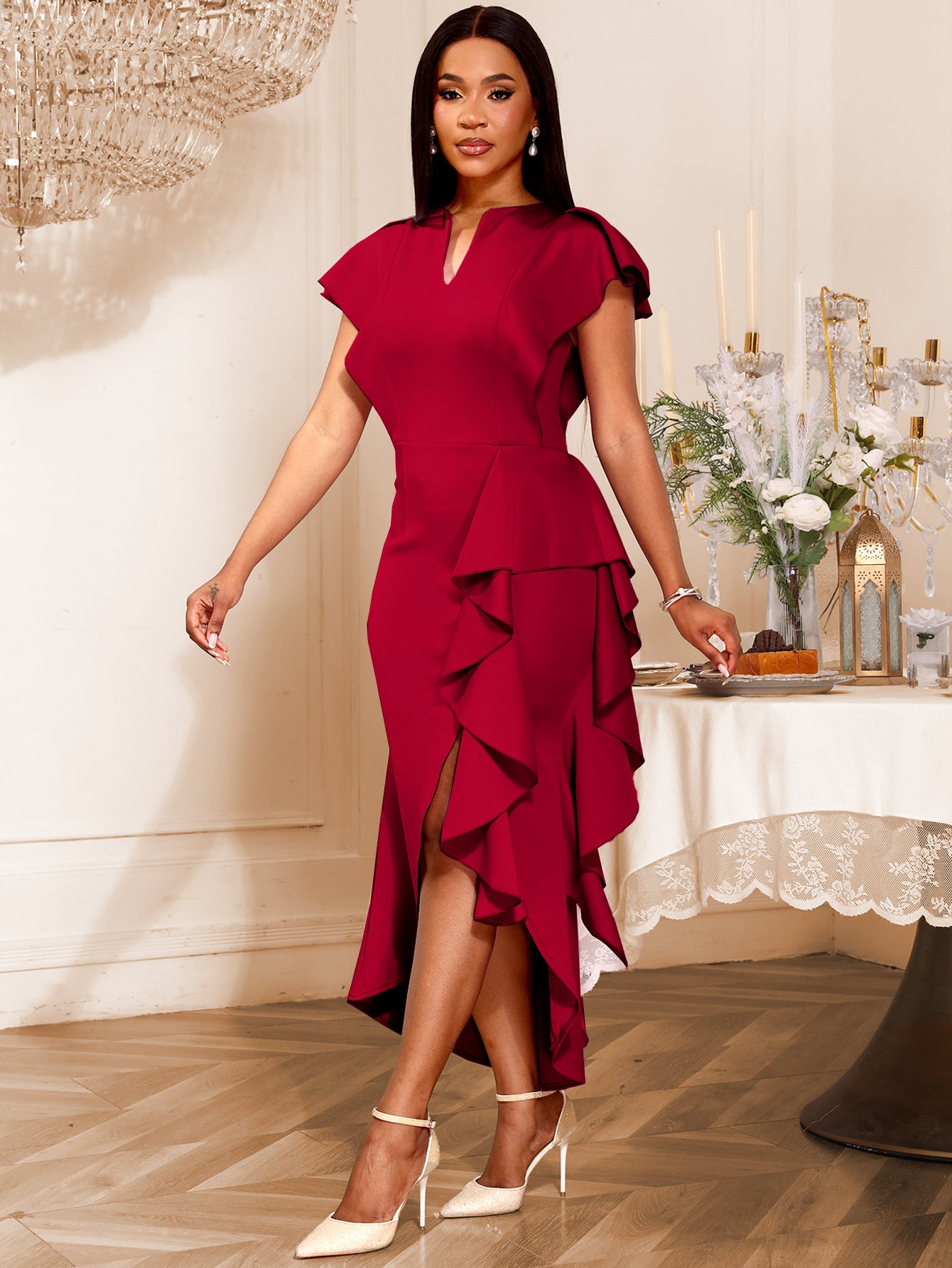 Plus-Size Women Ruffle Irregular Formal Party Dress 24