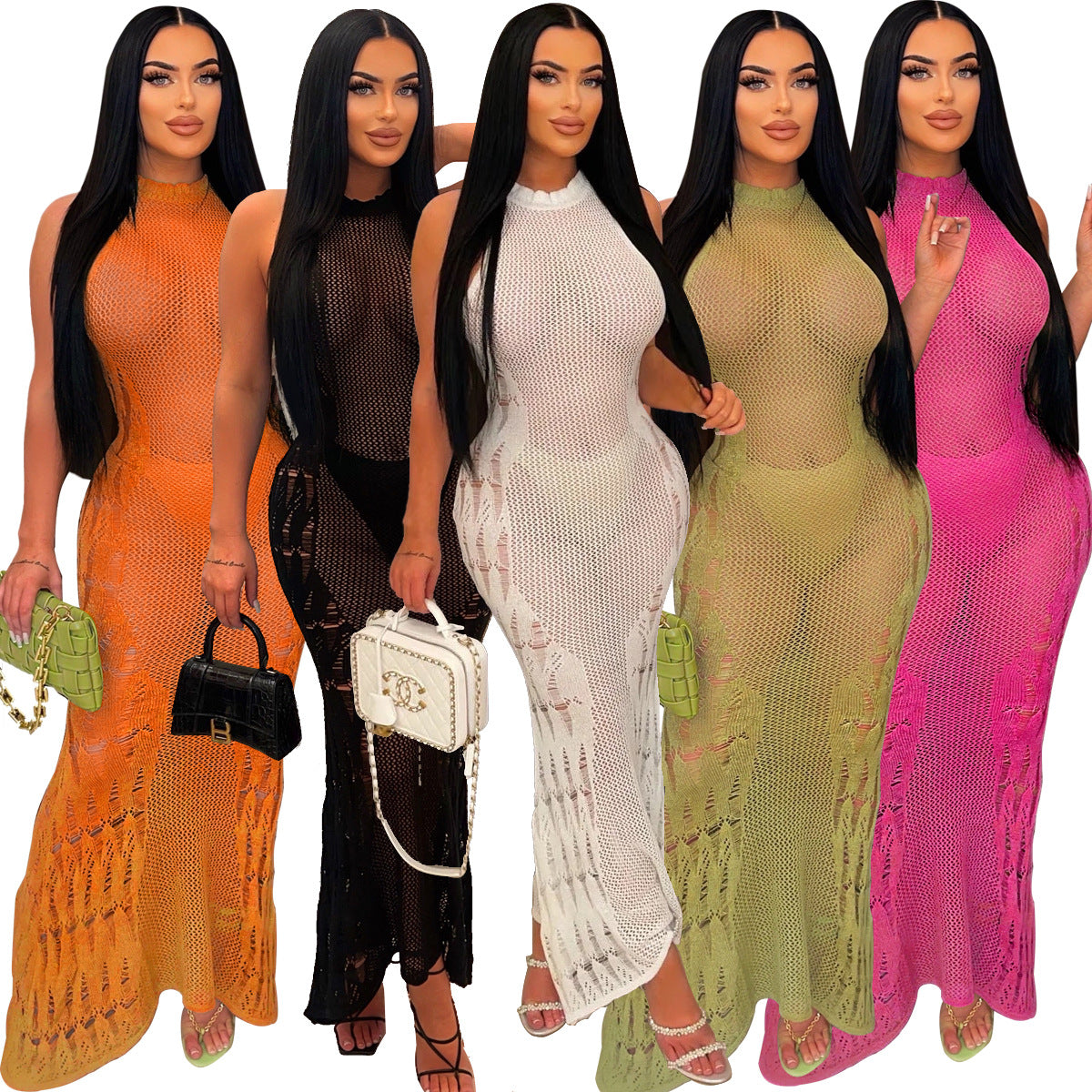 Women Dress Sun Protection Shirt Beach Long Dress Knitting Dress 7