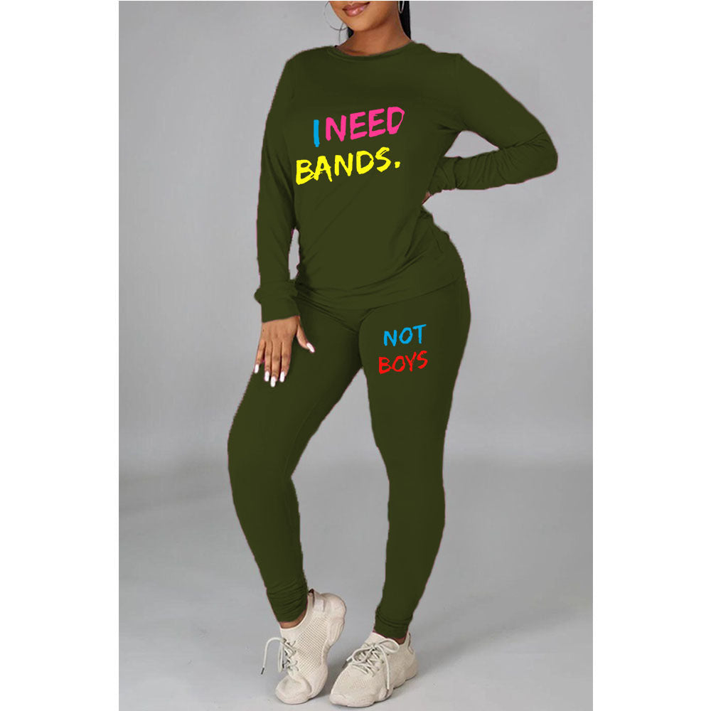 Plus Size Women Print Style Long Sleeve Top And Pant Casual Two Piece Set 9