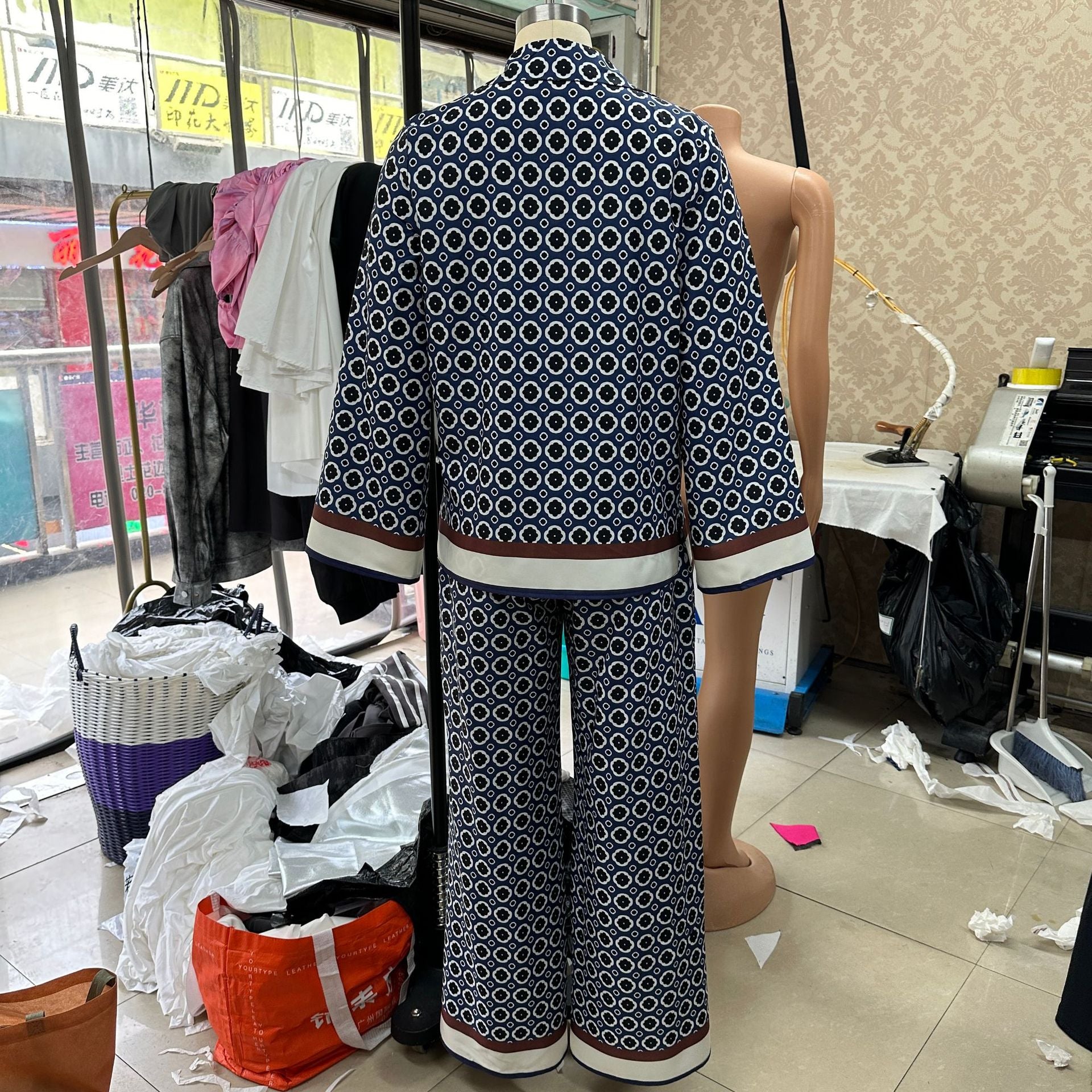 Women Casual Print Long Sleeve Shirt and Long Pants Two-piece Set 9