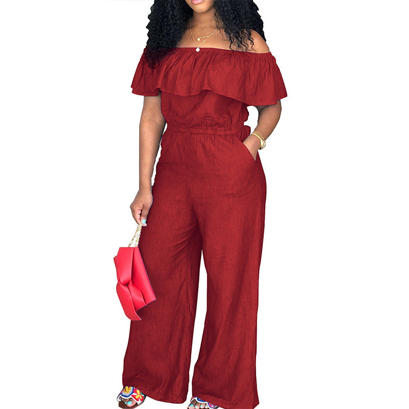 Plus Size Women's Ruffled Off Shoulder Jumpsuit 11