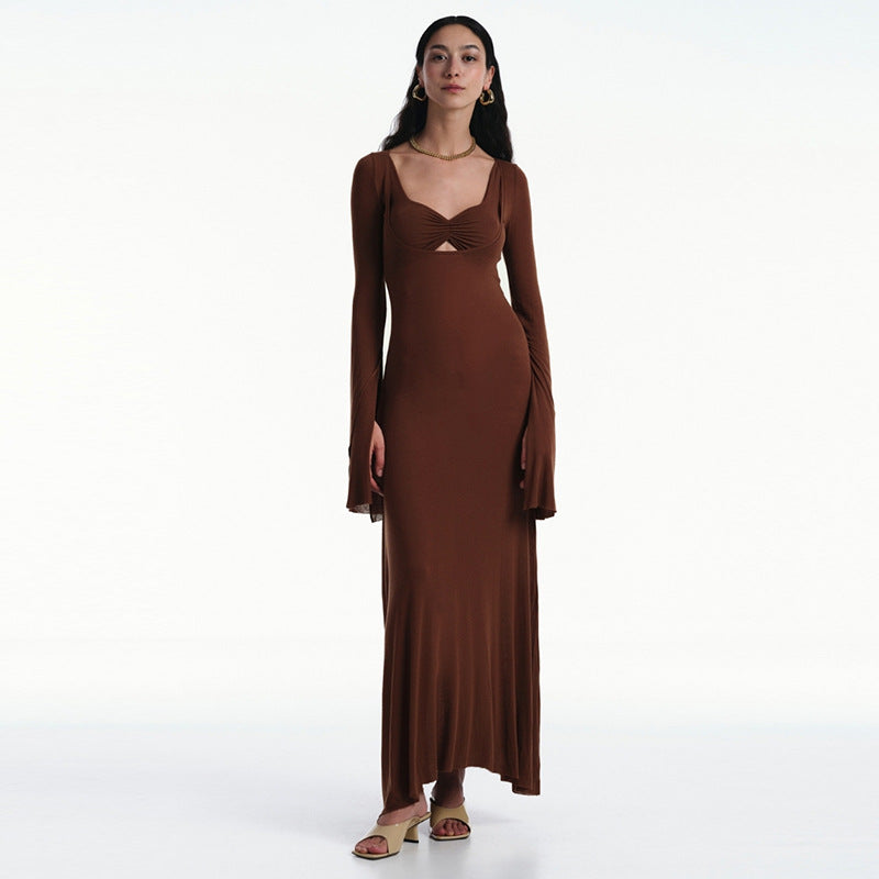 Women autumn U-neck long-sleeved Maxi dress 4