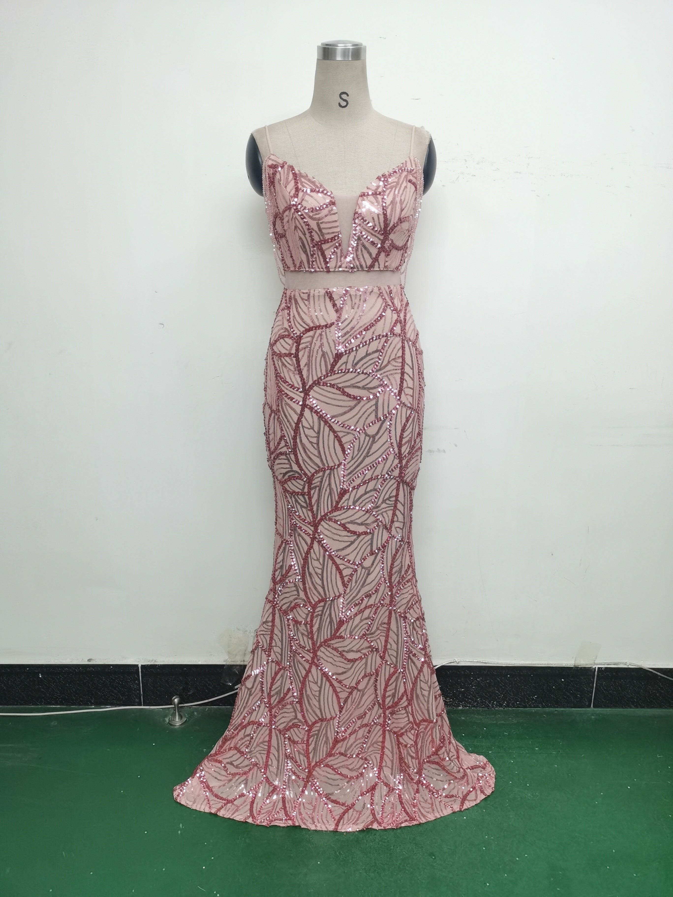 Women beaded cross Lace-Up hollow Patchwork Formal Party evening dress 46