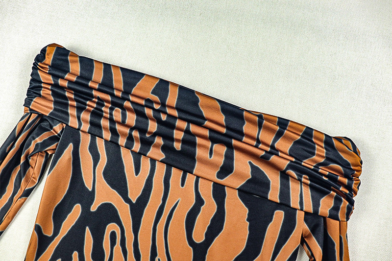 Chic Print Women's Off-Shoulder Long Sleeve Short  odycon Dress 10