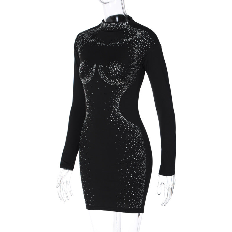 Women's Fall Fashion Sexy Beaded Tight Fitting Long Sleeve Bodycon Dress 10