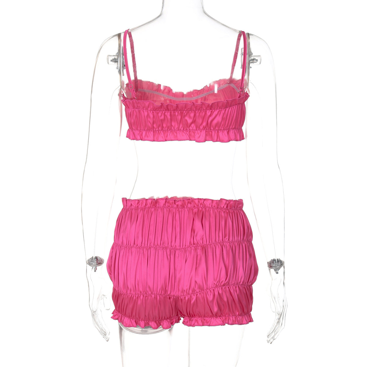 Women's Summer Fashion Sexy Strap Crop Top Pleated Shorts Two Piece Set 21