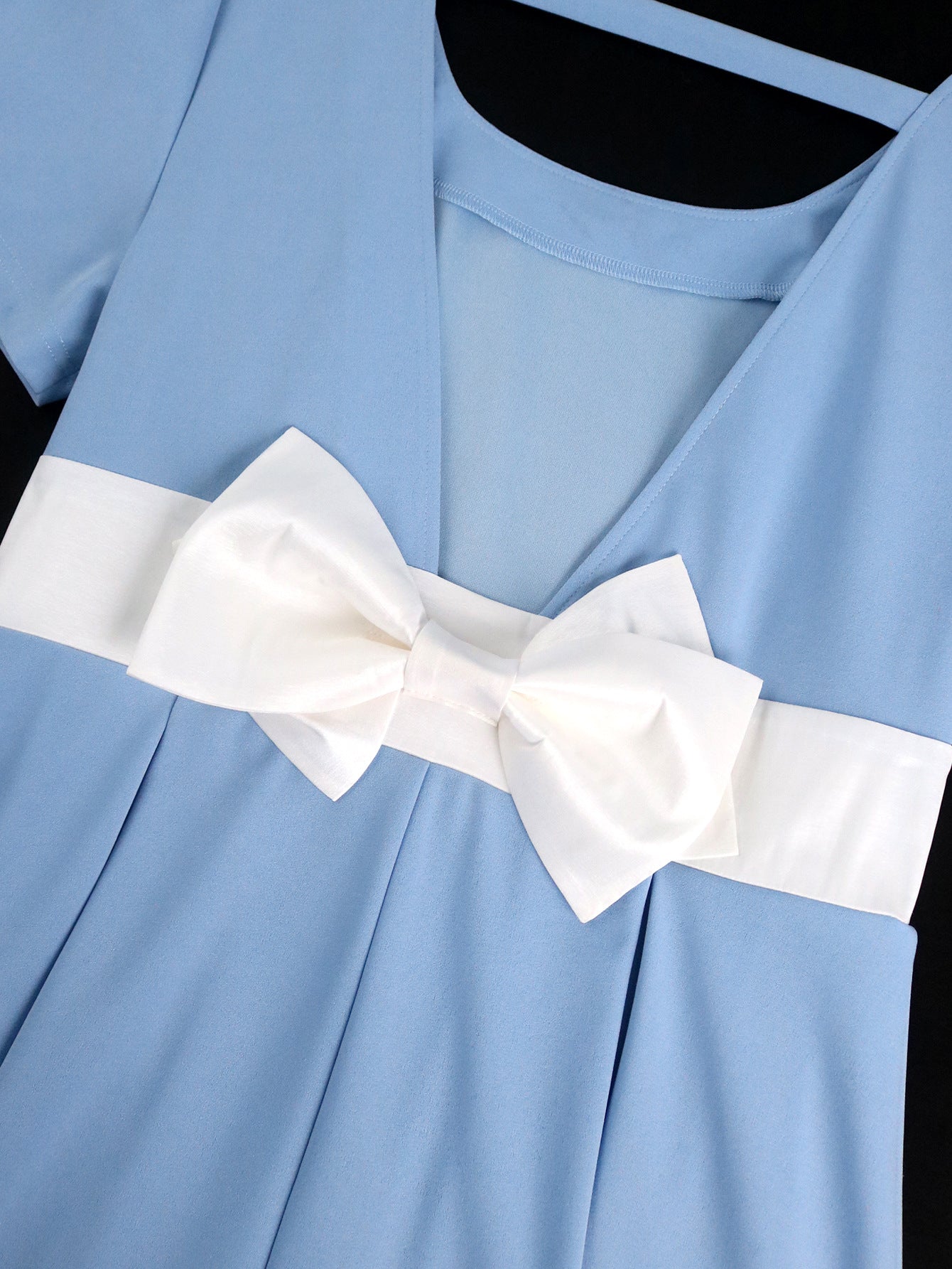 Plus-Size Women Backless Short-Sleeve Bow Belted Party Dress 8