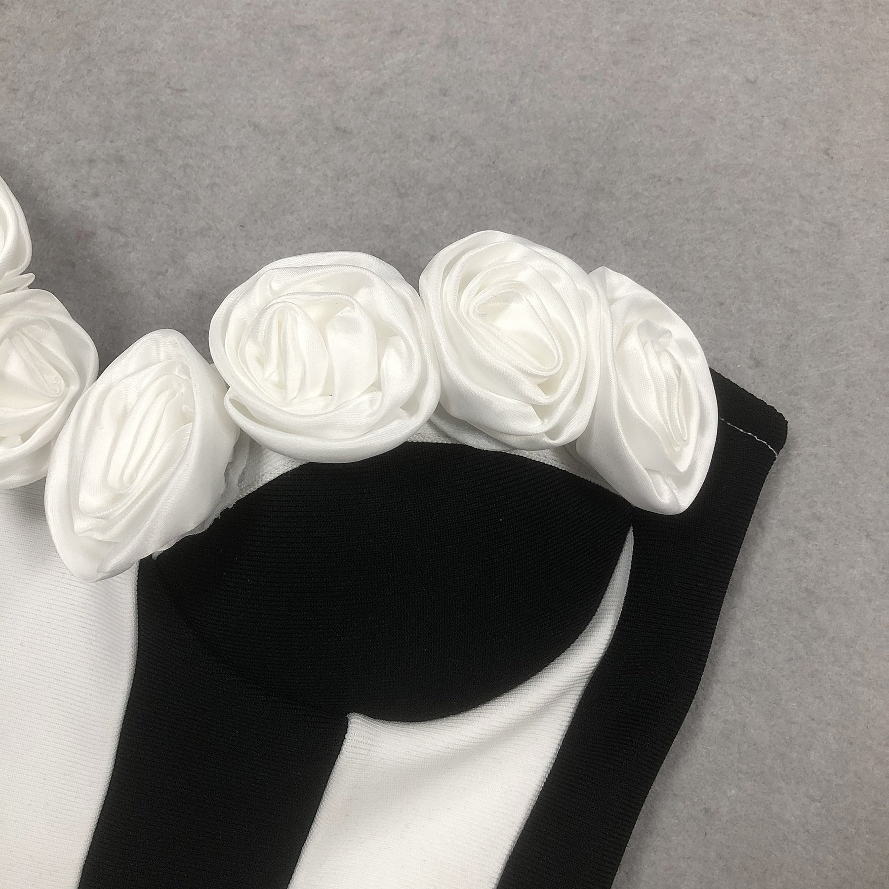 Women Strapless Sleeveless Jacquard Black and White Patchwork Dress 11