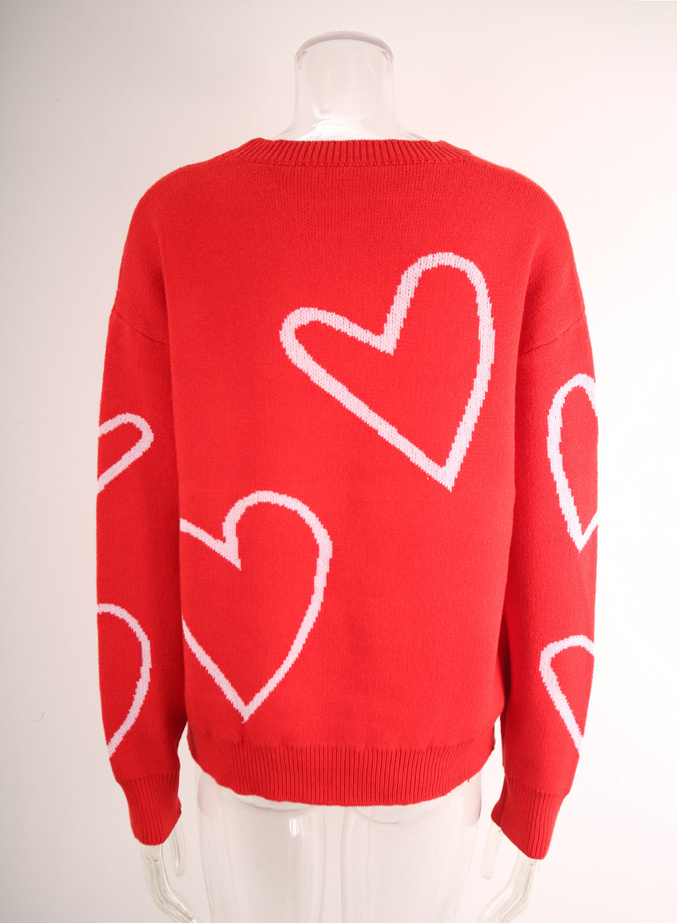 Winter sweater Heart Print Valentine's Day pullover contrast color sweater 19