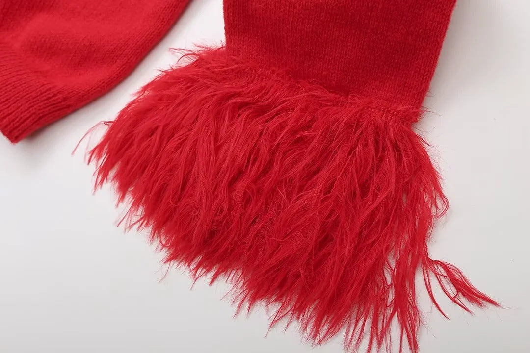 Women's Furry Patchwork Long Sleeve Button Knitting Cardigan 22