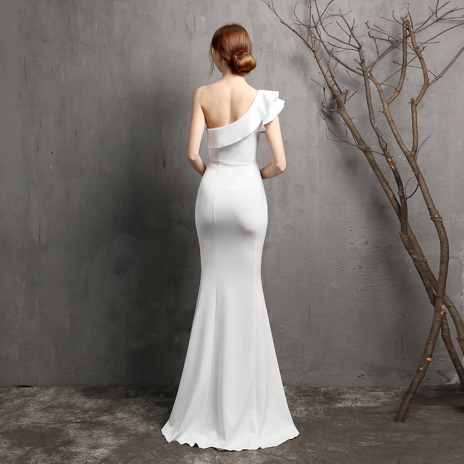 Women Summer Formal One Shoulder Shoulder High Slit Mermaid Evening Dress 19