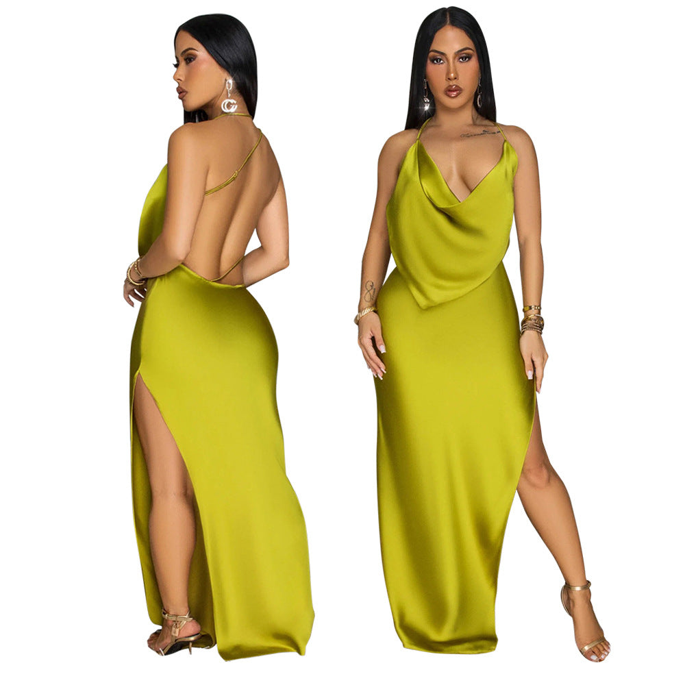 Women split backless maxi dress 4