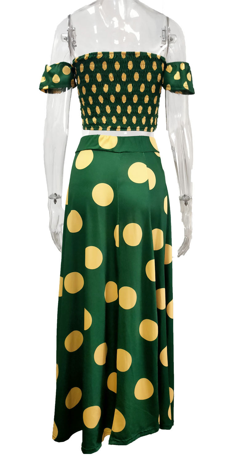 Women Summer French Bohemian Print Strapless Top and Skirt Two-Piece Set 50