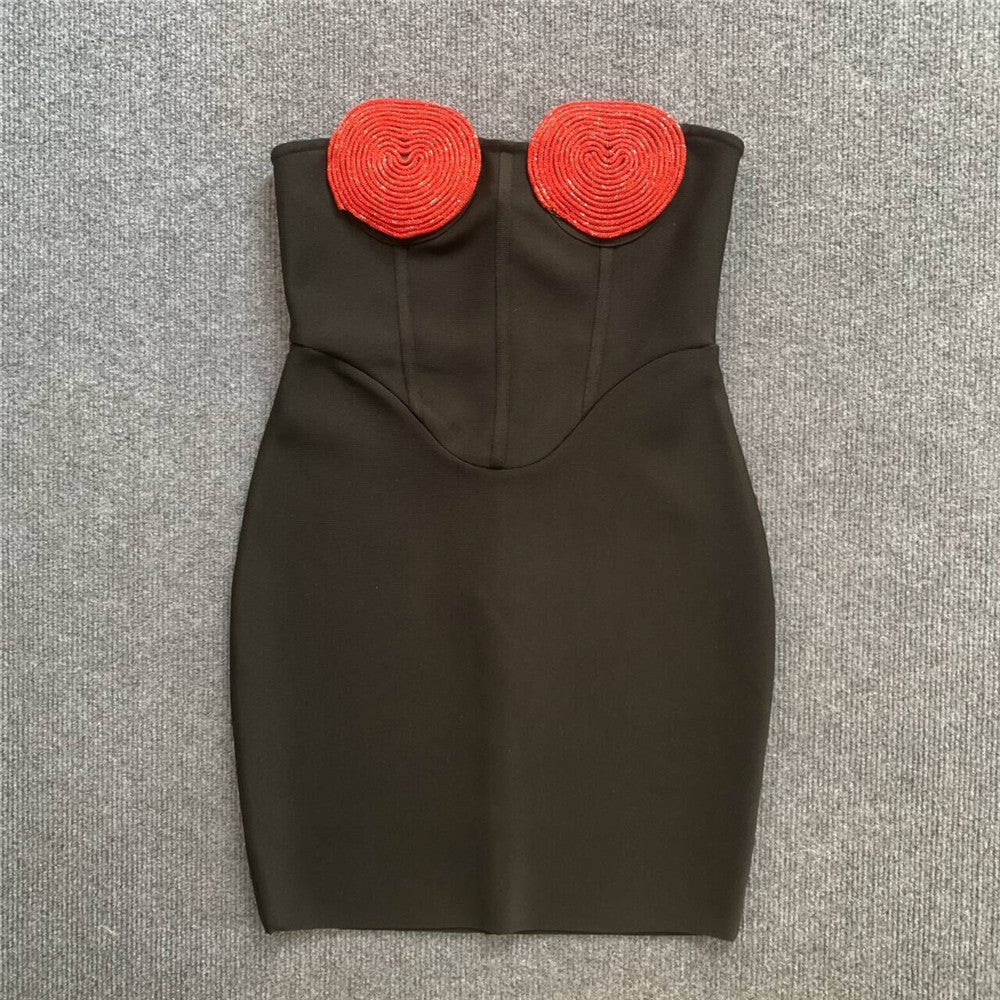 Heart Print Strapless Bandage Dress Chic Evening Gown 5