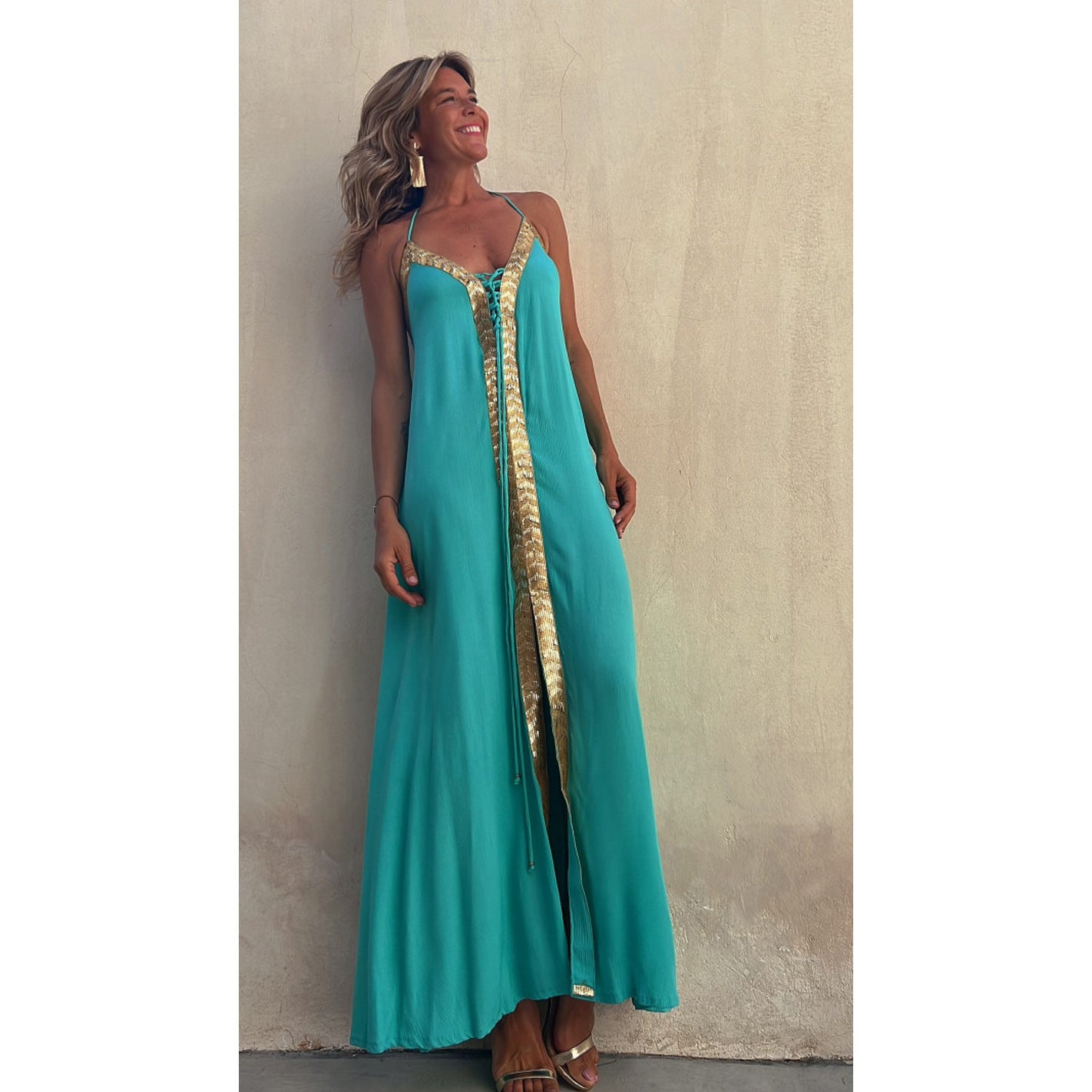 Spring Summer Lace Halter Neck Casual Loose Holidays Swing Dress 12