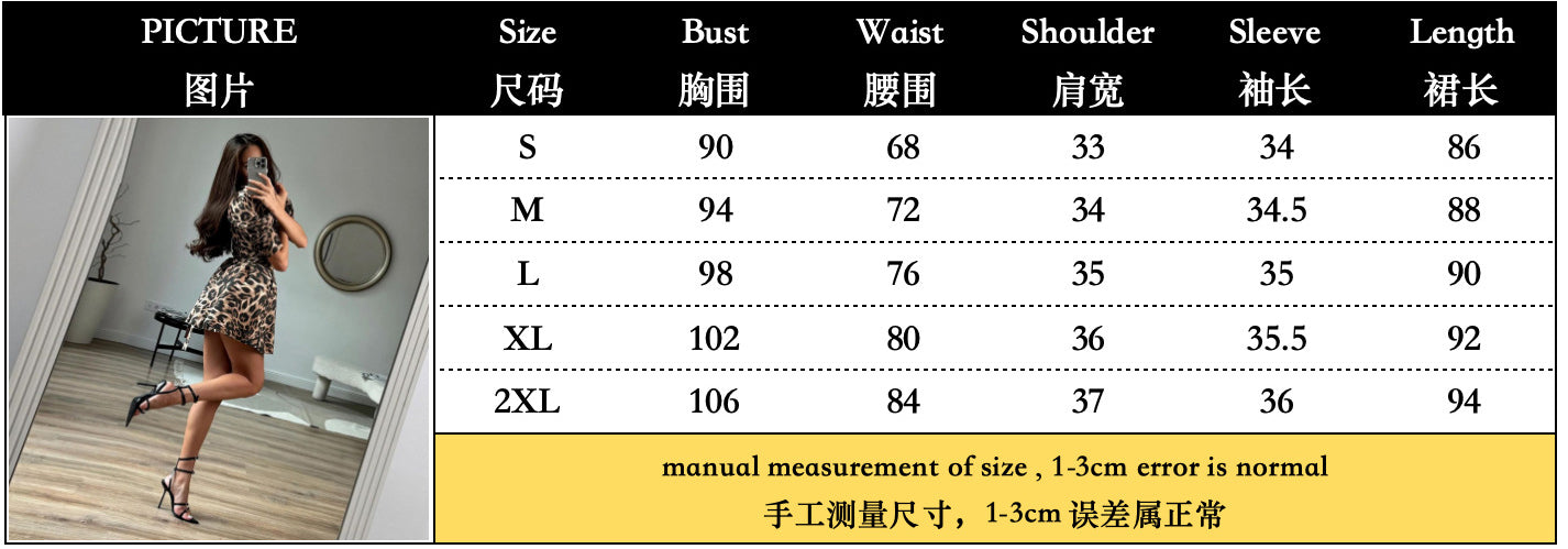 Women V-Neck Lace Leopard Princess Sleeve Dress 10