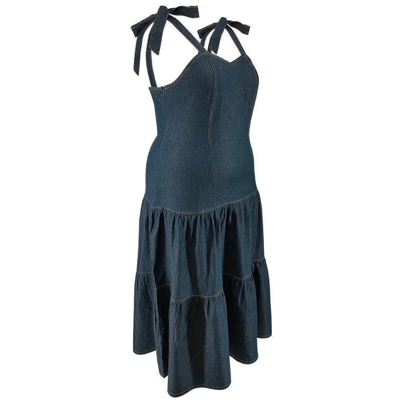 Plus Size Women Sleeveless Denim Dress 10