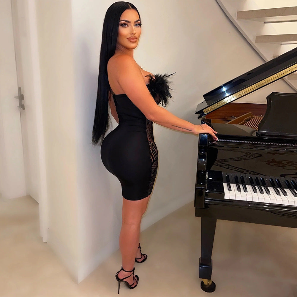 Women Sexy Off Shoulder See-Through Sequin Dress 4