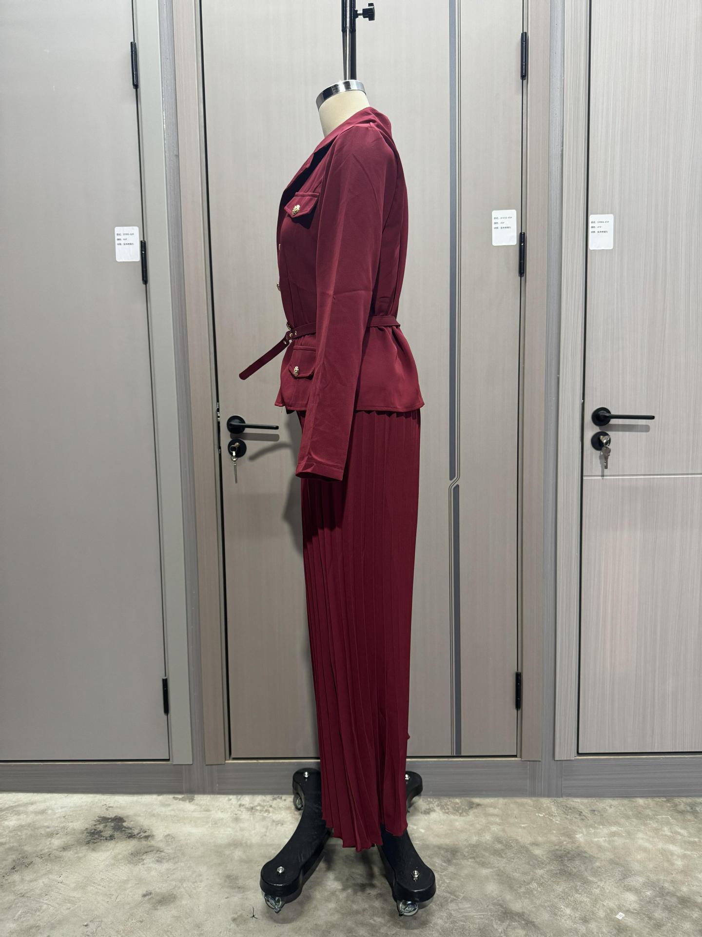 Women Button Blazer and Pleated Skirt Two Piece Set 22