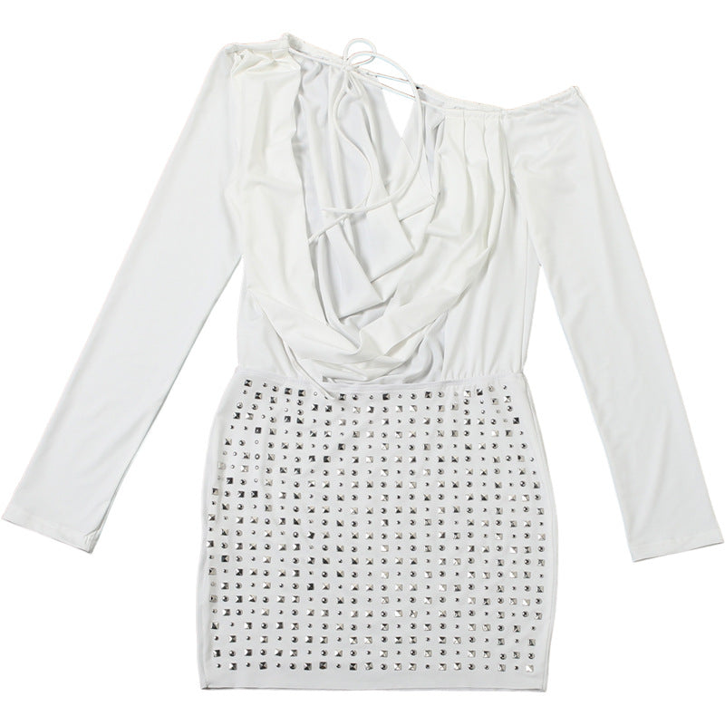 Women autumn/winter sexy backless lace-up off-shoulder bodycon dress 9