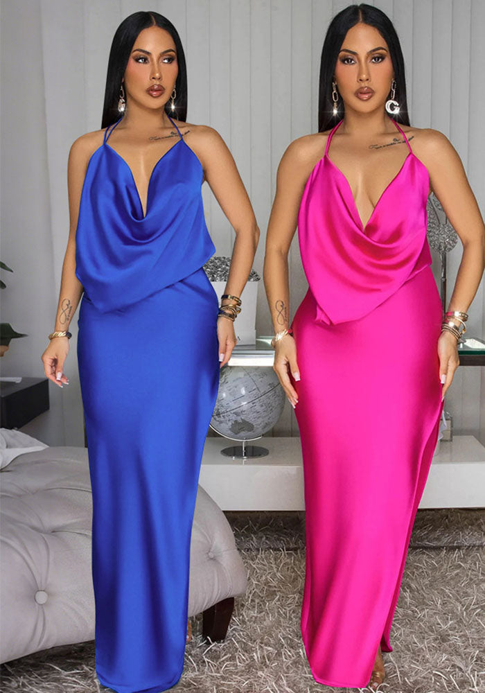 Women split backless maxi dress