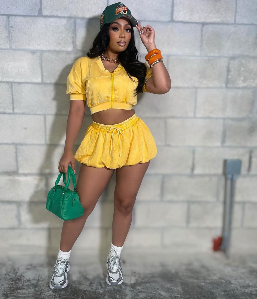 Women Casual Zipper Crop Top and Lantern Skirt Two-Piece Set 4