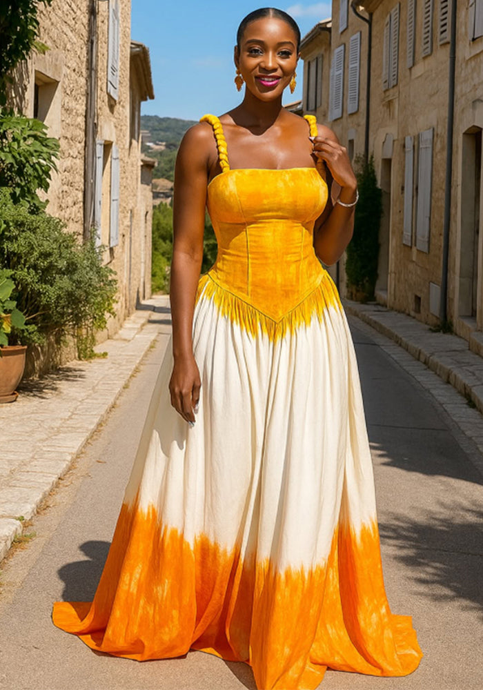 Women Suspender Print Beach Dress