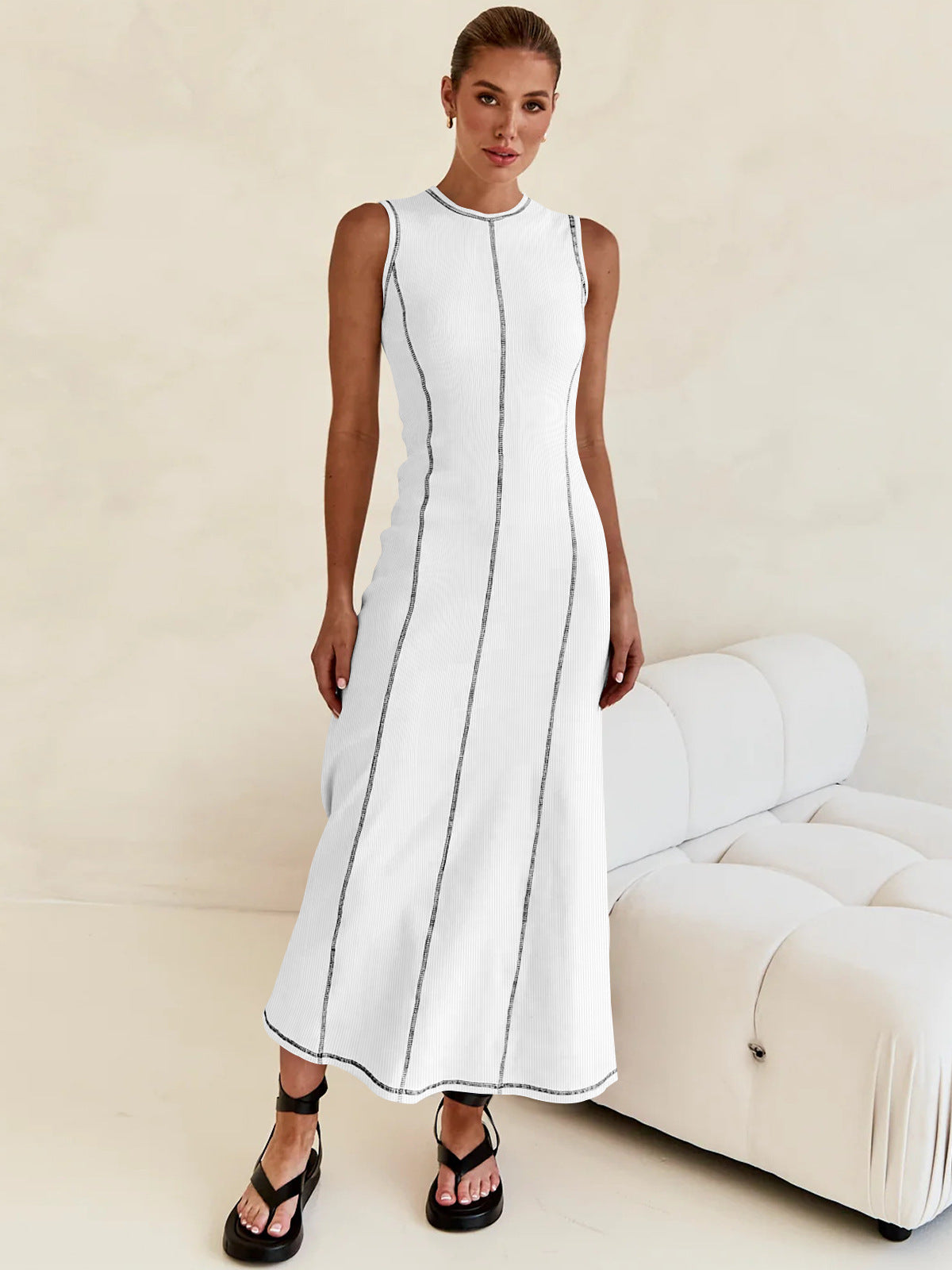 Round Neck Sleeveless A-Line Knitted Long Dress 34