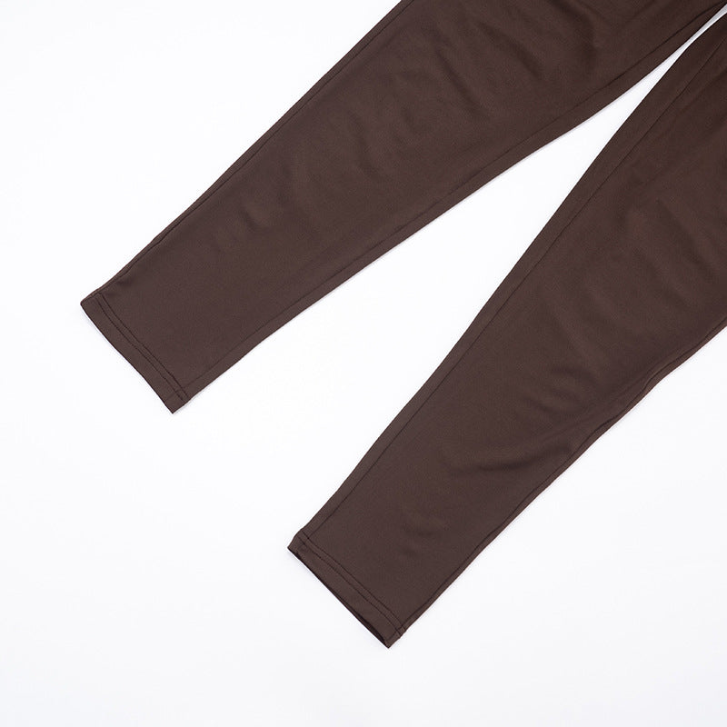 Women's Autumn Off-Shoulder Crop Top & High-Waist Hollow Out Pants Set 18