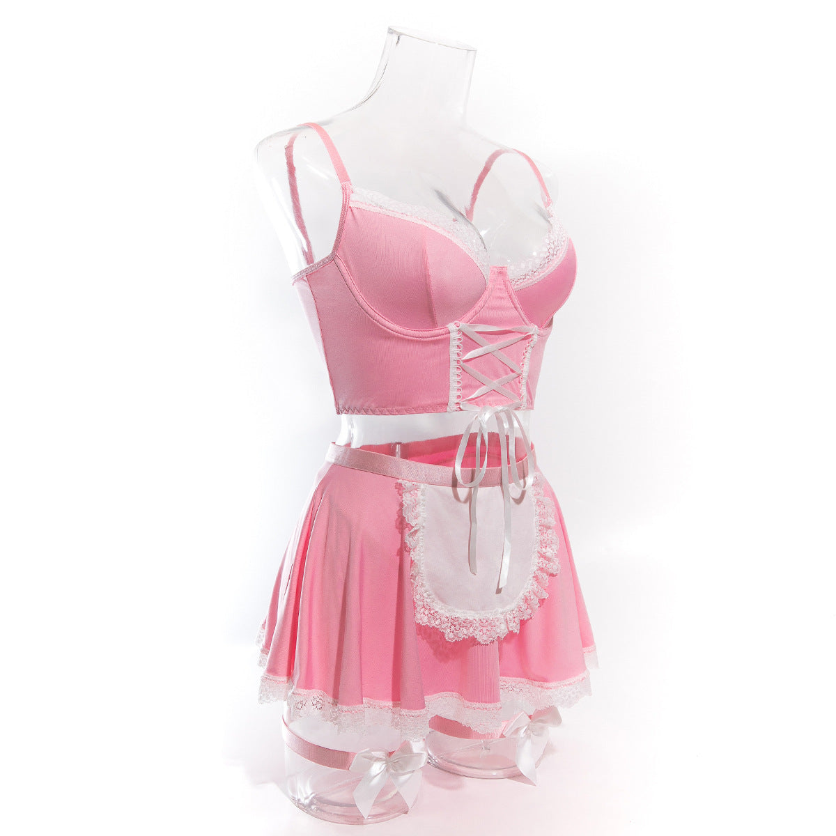 Women lace-up maid Pu-Leather cosplay uniform Sexy lingerie set 37