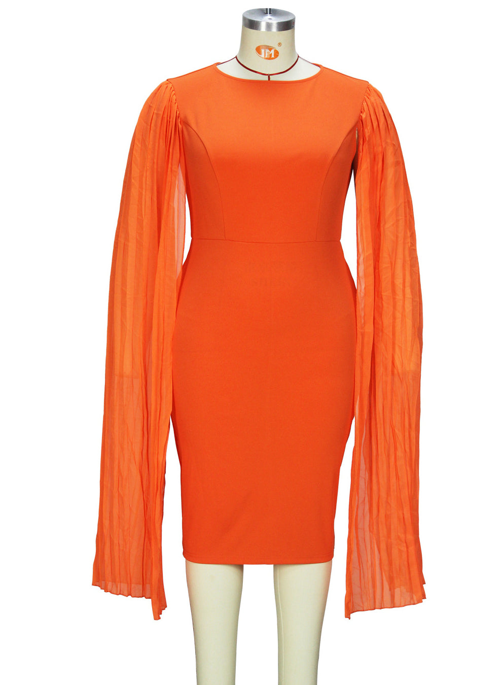 Spring Chic Round Neck Patchwork Pleated Sleeve Bodycon Pencil dress 5