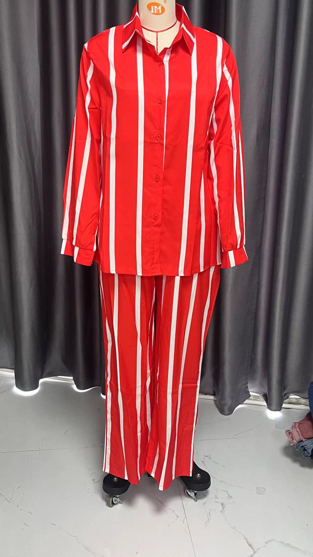 Women Casual Striped Long Sleeve Top and Pant Two Piece Set 10