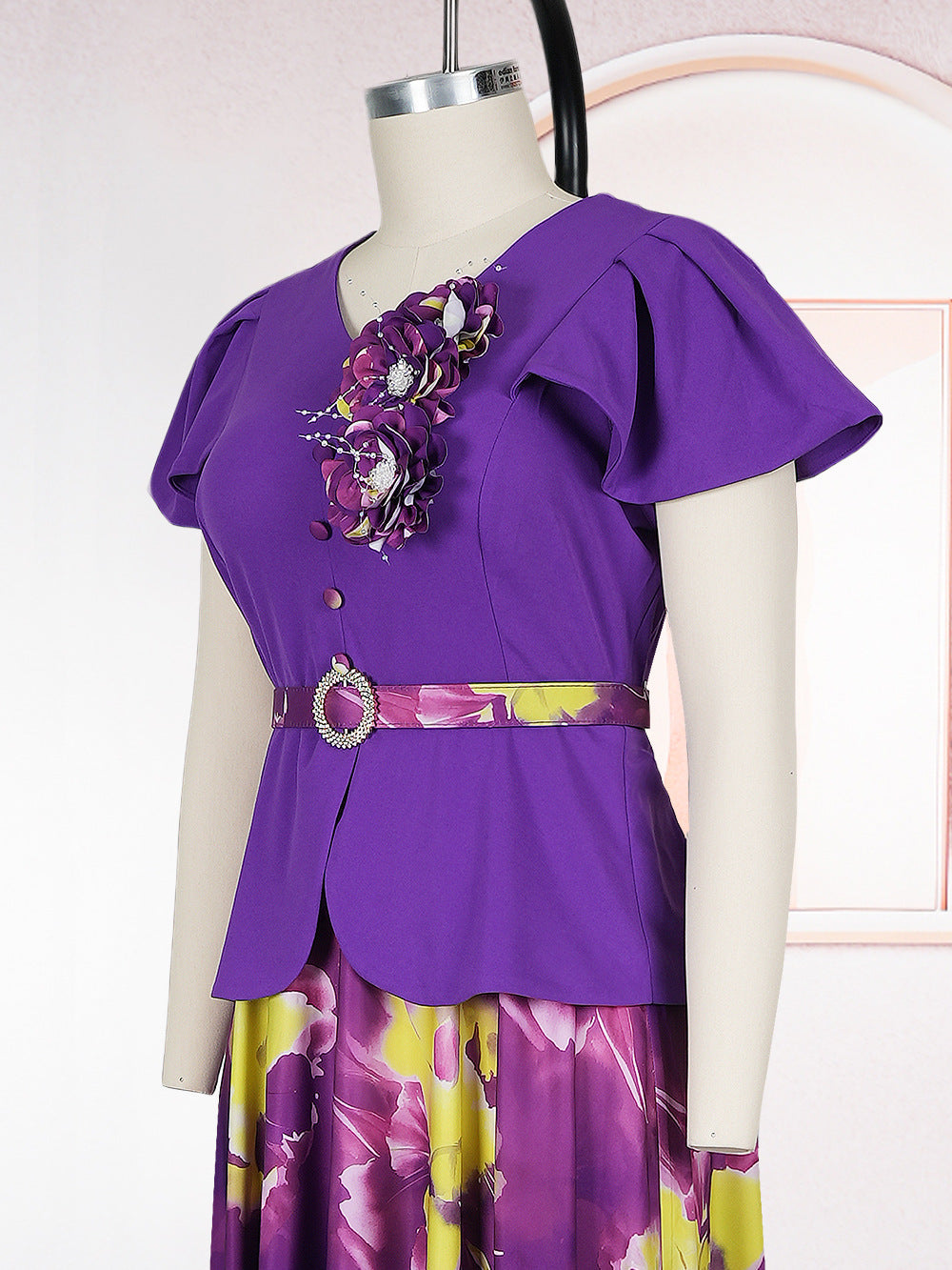 Print Button A-Line Plus Size Dress 11