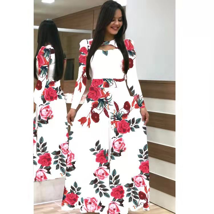 Women Sexy Fashion Floral Botanical Print Short Sleeve Maxi Dress 3